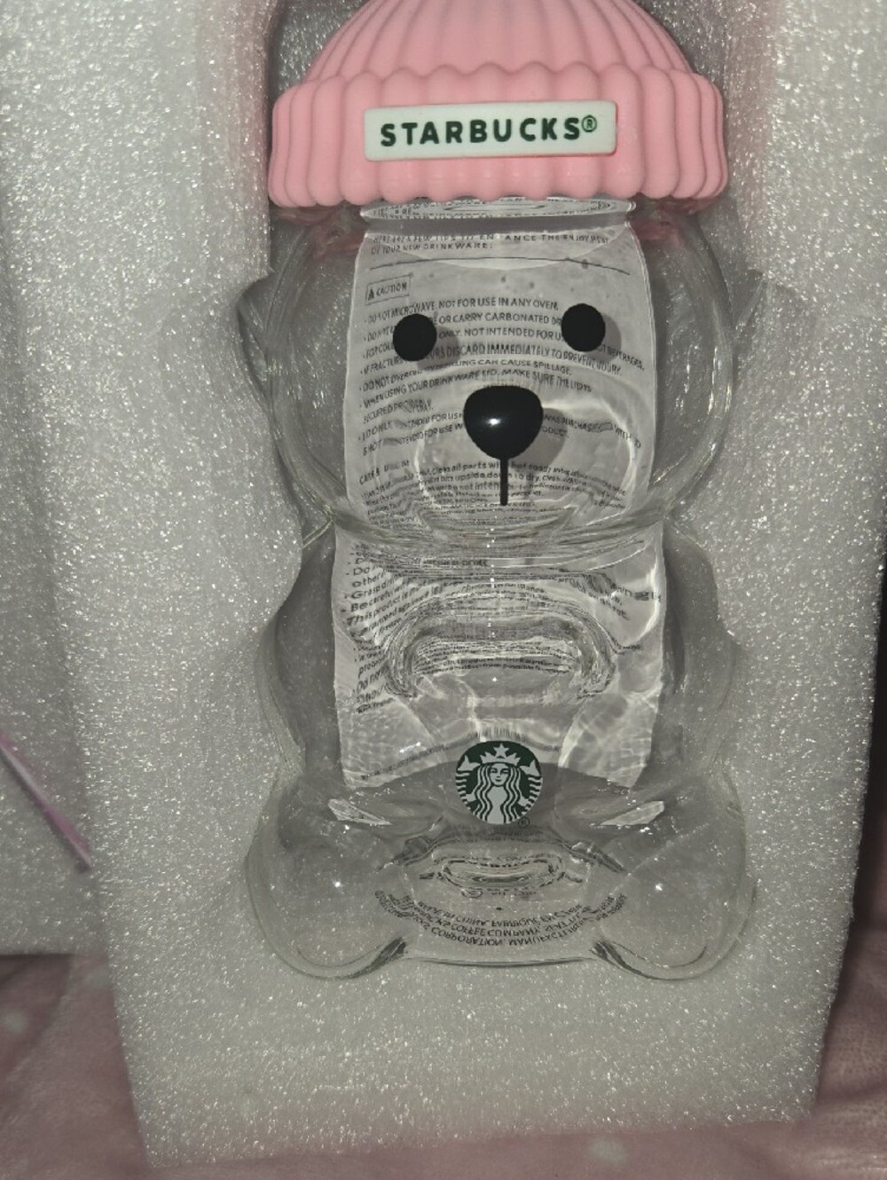 NIB Starbucks Clear Bear Bottle with Pink Beanie - Picture 3 of 4